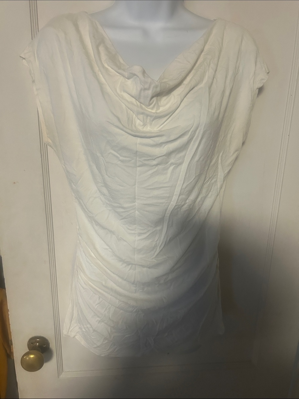 New York & Company Cream Cowl Neck Cap Sleeve Blouse